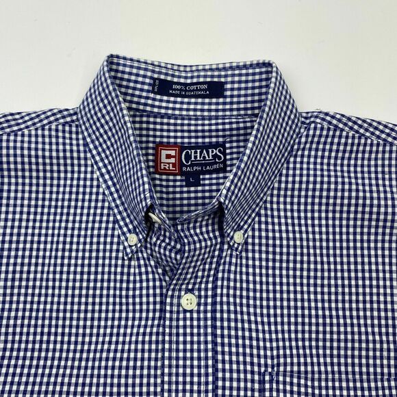 Chaps Shirt Mens Large Blue Plaid Ralph Lauren Button-Up Business Casual‎ Camp - Picture 6 of 10